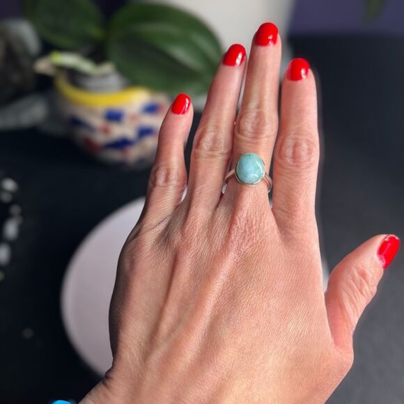 Larimar Crystal Oval Gemstone Ring Size‎ 6 Adjustable (#6) - Picture 2 of 15